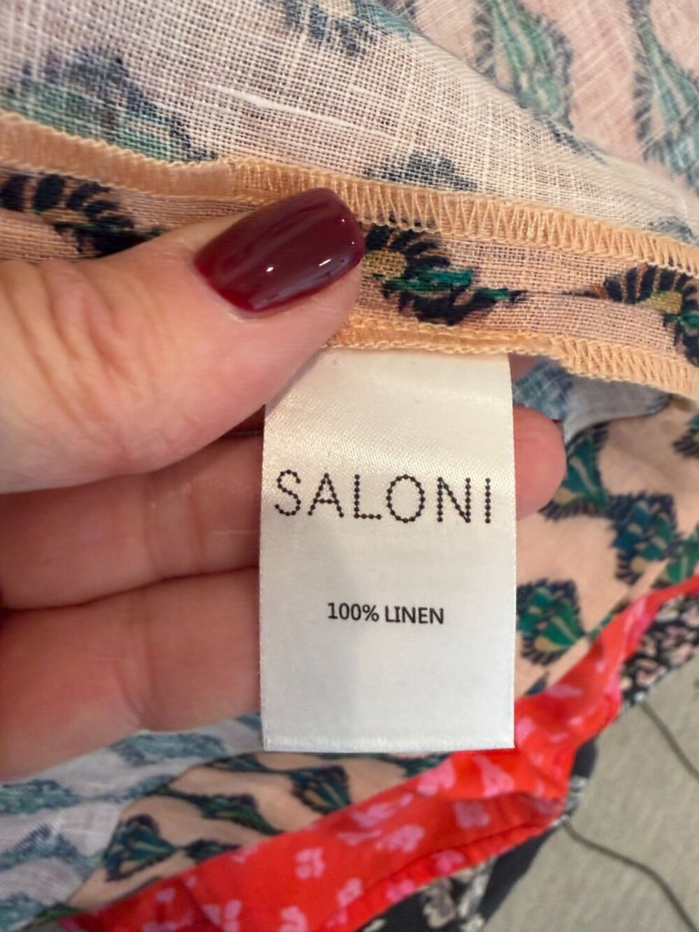 Saloni Yashi printed linen midi dress  Blush Pink - Size 6 - Picture 4 of 8